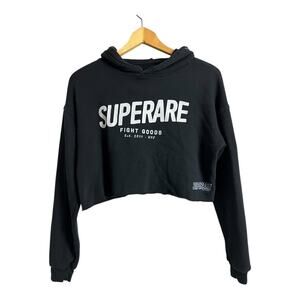 Superare Dropped Shoulder Crop Graphic Hoodie Black Women's S Streetwear Running